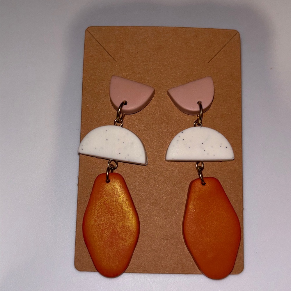 Fashion Jewelry Pink and Orange Geometric Earrings - Picture 2 of 4